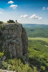 Wooman hiker enjoy Crimea mountain valley
