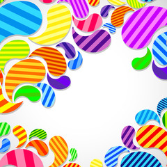 Bright striped colorful curved drops spray on a light background, color design, graphic illustration.