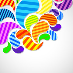 Bright striped colorful curved drops spray on a light background, color design, graphic illustration.