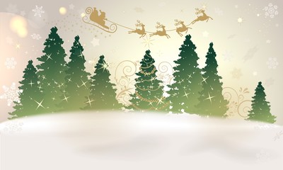 weihnachtlicher Hintergrund mit Winterlandschaft und Weihnachtsmann