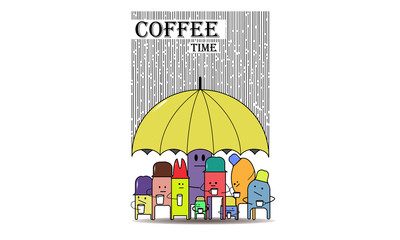 umbrella, rain, coffee, coffee icon, coffee shop, espresso, cappuchino, mocachino, people