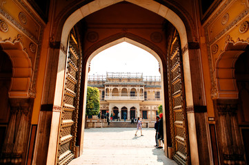 Mubarak Mahal in Jaipur City Palace, Rajasthan, India. Maharaja Residence. Old Indian architecture...