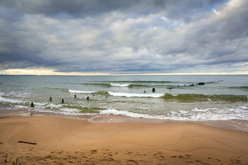 Baltic Sea beach in stormy weather, Poland