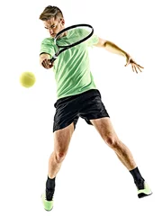 Gordijnen one caucasian  man playing tennis player isolated on white background © snaptitude