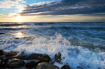 On the shore of the Caspian Sea. The Caspian Sea is the largest enclosed inland water body on Earth...