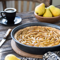 Coffee break with french pear tart