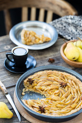 Coffee break with french pear tart