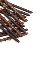 Chocolate Filled Biscuit Sticks on White Background