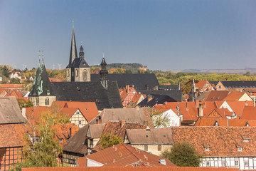 View over rooftops and churches of Quedlinburg