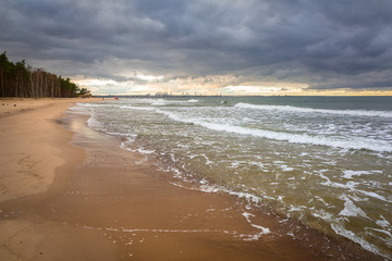 Baltic Sea beach in stormy weather, Poland
