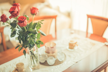Roses on tabletop, lovely background for mother's day and valentines day