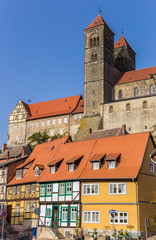 Fototapeta premium Castle and colorful houses in historic city Quedlinburg