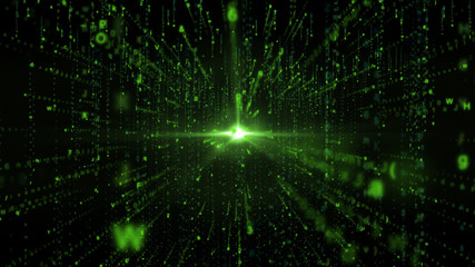 Abstract Matrix Background with Green Color Symbols, Technology Background Concept