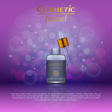 Vector 3D cosmetic illustration on a soft light blurred background with bokeh. Beauty realistic cosmetic product design template.