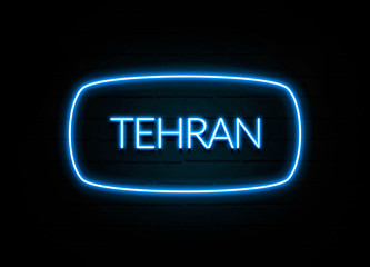 Tehran  - colorful Neon Sign on brickwall