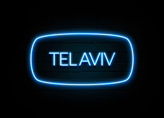 Tel Aviv  - colorful Neon Sign on brickwall