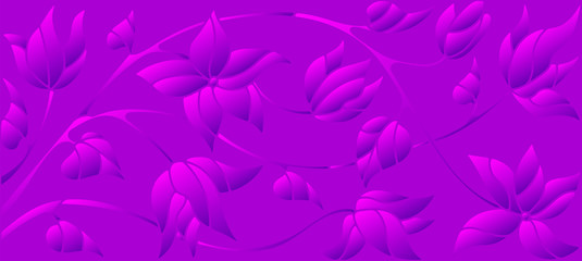 Fototapeta na wymiar Background illustration with abstract flowers, purple halftone, horizontal orientation