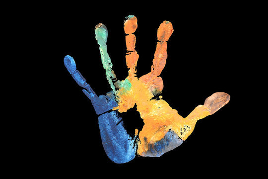 Multi Color Oil Painted Hand Fist on black background