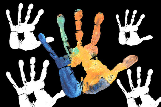 Colorful Children hands painted with water colors