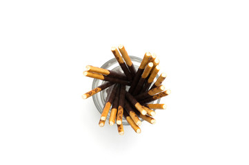 Chocolate Filled Biscuit Sticks on White Background