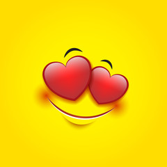 Cute feeling in love emoticon isolated on yellow background