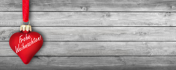Frohe Weihnachten! - Rotes Herz auf Holz