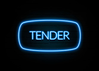 Tender  - colorful Neon Sign on brickwall