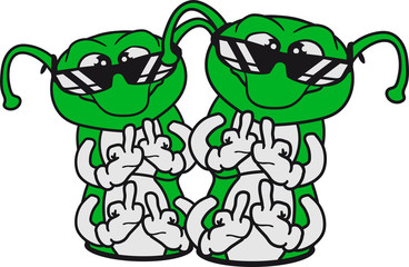 2 freunde team paar duo boden loch cool sonnenbrille wichser hand handschuhe mittelfinger beleidigung fuck you off wurm aufrecht schnecke kriechen raupe schlange süß niedlich comic cartoon