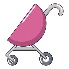 Baby carriage pink icon, cartoon style
