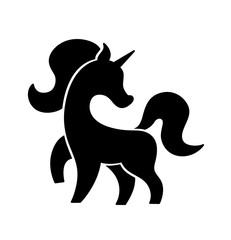Vector unicorn black silhouette. Inspirational illustration design for print, banner, poster.Hand drawn Vector illustration. Unicorn logo isolated on white. Magic animal with stylish mane