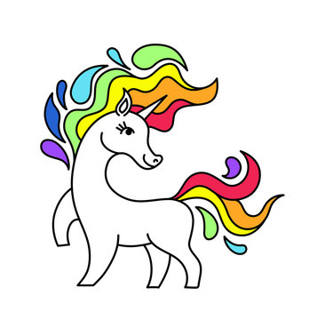 Sticker vector unicorn and rainbow isolated.cartoon unicorn with rainbow mane and tail.Unicorn style.Colorful logo print for  textile