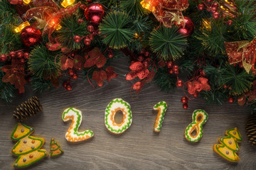 Happy New Year message, Christmas cookies in shape numeral