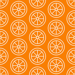 Orange slice seamless pattern, vector background. Repeated bright texture for cafe menu, fruit shop healthy food wrapping paper.
