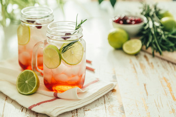 Cranberry lemonade in glass jar