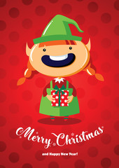 Christmas card with a cute Christmas elf