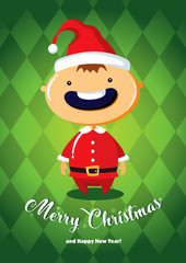 Christmas card with boy in Santa costume