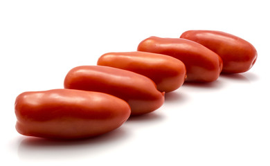 Ripe San Marzano tomato isolated on white background five whole red