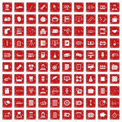 100 department icons set grunge red