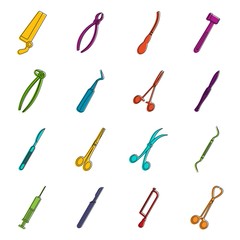 Surgeons tools icons doodle set