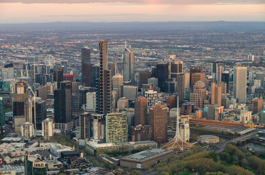 Aerial View Of The Melbourne Central Business District In Australia