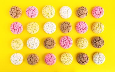 Anise cookies on top view flat lay yellow background