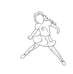 sketch little girl jumping, child, vector, isolated