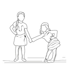 child sketch little girls play, friends vector,