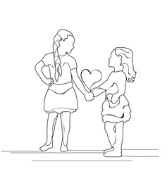 child sketch little girls play, friends