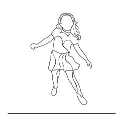  sketch little girl jumping, vector, isolated