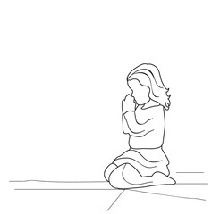 sketch of little girl praying vector, isolated