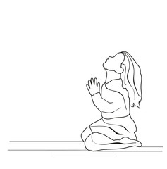 sketch of little girl praying vector