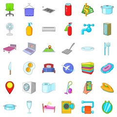 Hotel service icons set, cartoon style