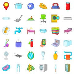 Washing machine icons set, cartoon style