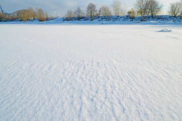 The texture of the snow in the light.